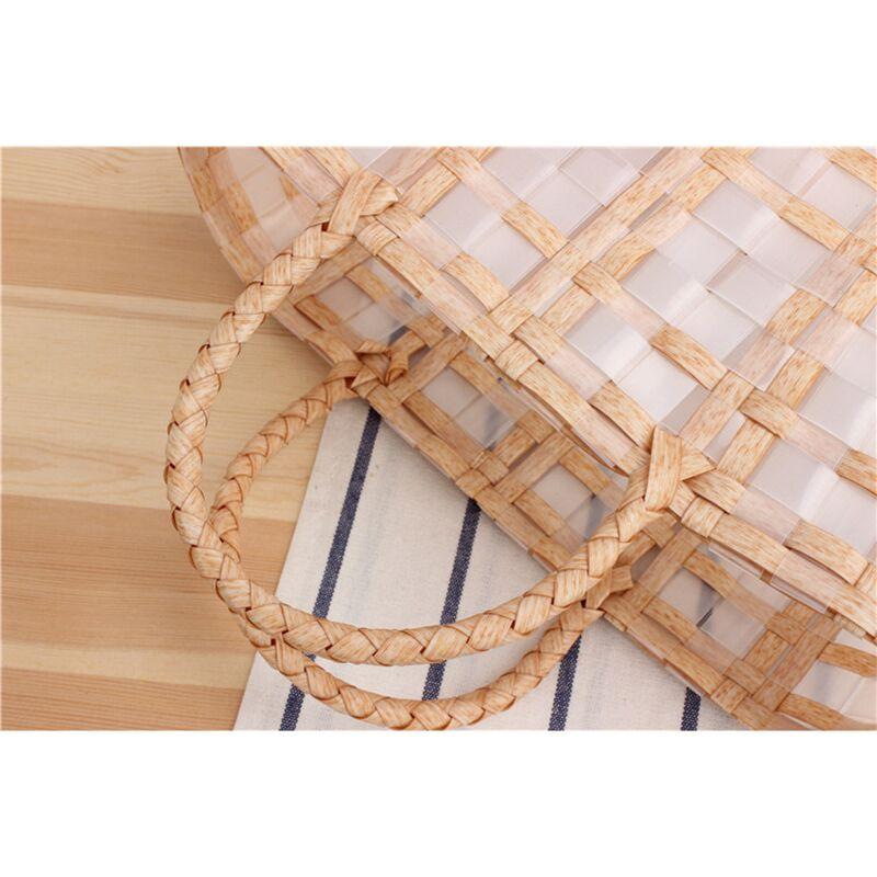 Fashion Handmade Transparent Women Handbag Plastic Woven Summer Beach Bag  Tote Bags Bohemia Large Small Ladies Shopping Basket