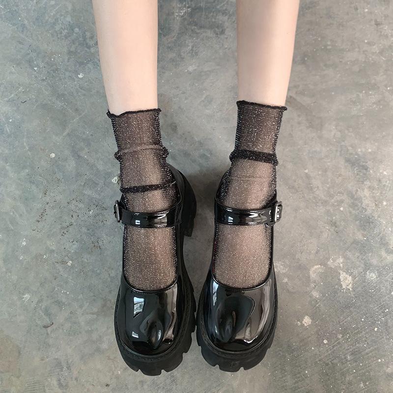 Japanese-style black jk Women's short and mid-length socks, lace mesh stacked short socks, ultra-thin summer versatile transparent socks