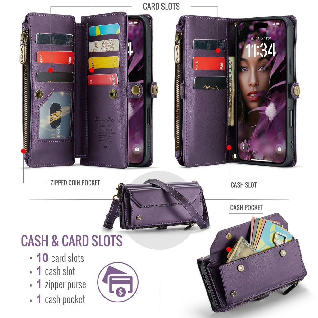 Crossbody Wallet Case for iPhone 17 Pro Max/17 Pro/Air, RFID Blocking PU Leather with 7-10 Card Holder, Wristlet Shoulder Strap