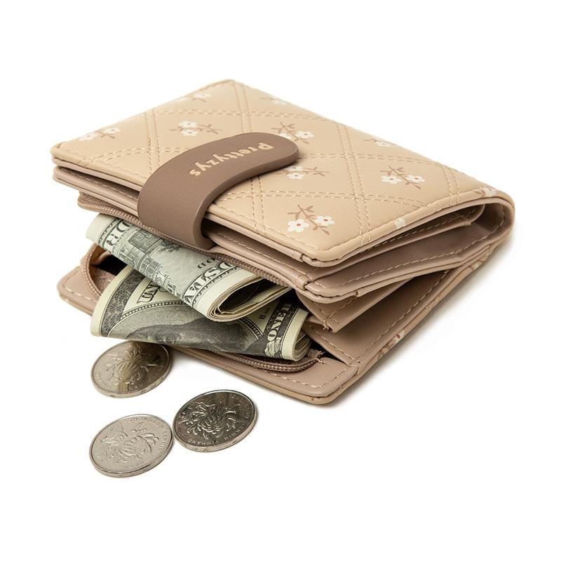 Women Wallets Floral Print Multi-Card Short Wallet, Card Holder, Leather Clip, Coin Purse