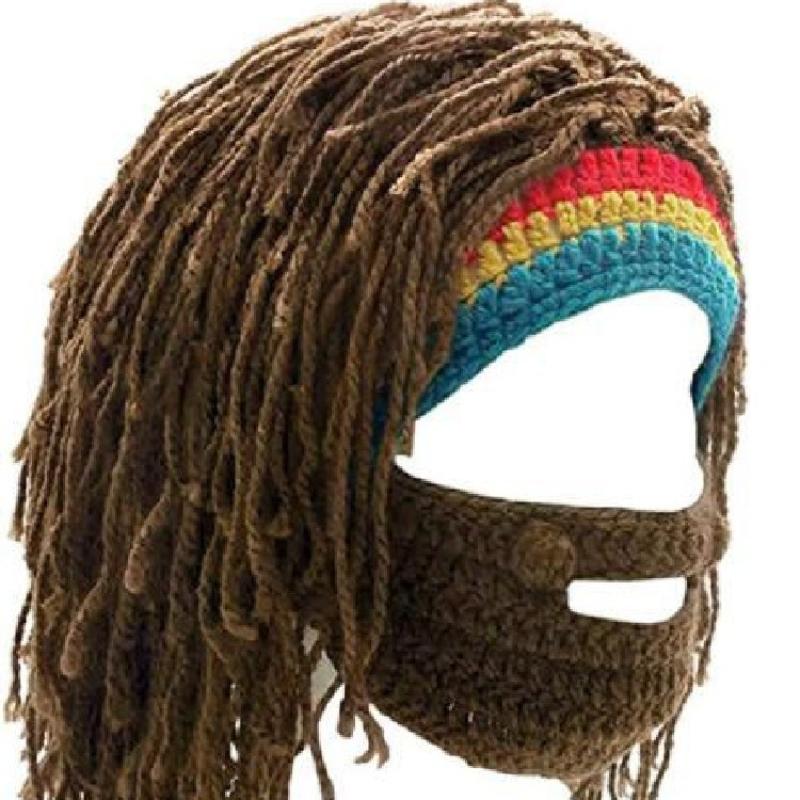 1Pcs Funny Wig Beard Knitted Hats Punk-Style Knitted Cap Hobo Mad Scientist Hip Hop Handmade Knit Warm Winter Cap Beanies Hat