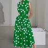 Summer New Dress Women's Buttoned V-Neck Polka Dot Tailored Dress