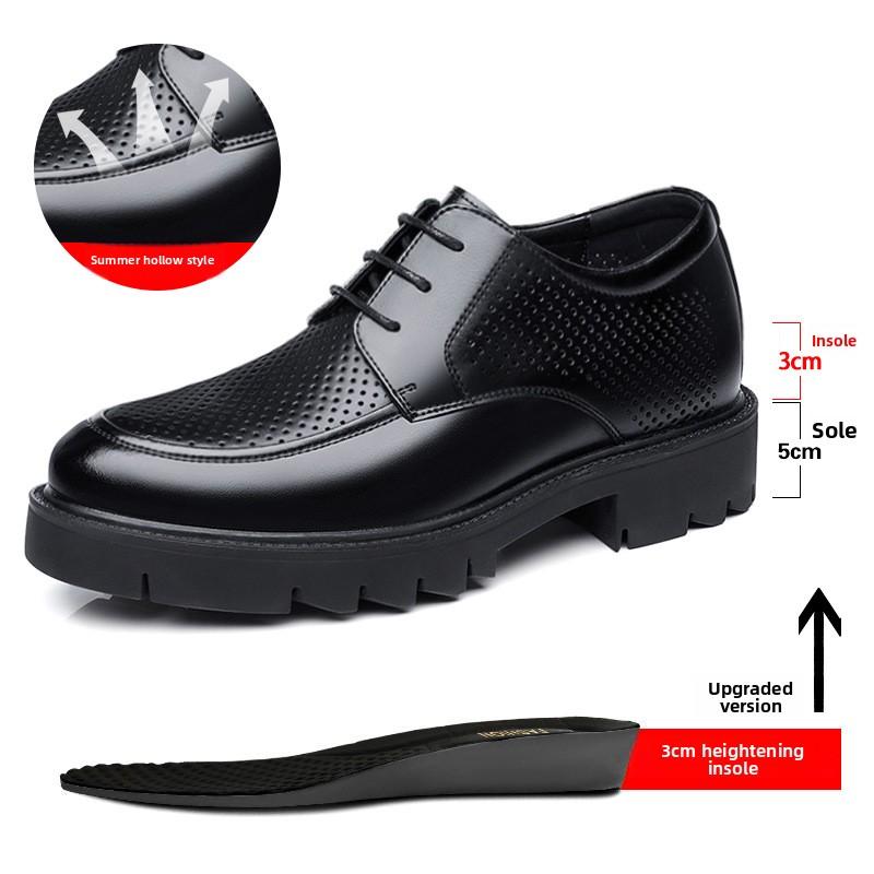 Men Height Increasing Shoes 8cm Summer Sandals 10cm Elevator Dress Leather Shoes Business Hollow Out Big Head Formal Shoes