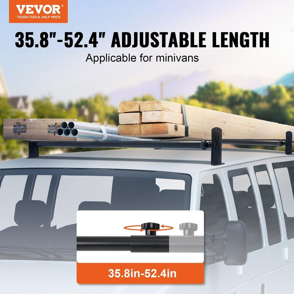 Dakdragersysteem voor bestelwagen, 2 stangen Dakdragers van gelegeerd staal, Draagvermogen 227 KG Dakdrager voor dakgoot, Verstelbare lengte 910-1460 mm, Compatibel met ladderdrager voor bestelwagen