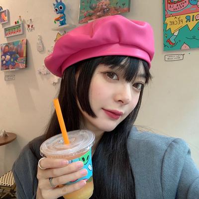 Y2K PU Leder Berets Hohe Qualität Reine Farbe Plain Weibliche Hüte Casual Persönlichkeit Elegante Frauen Baskenmütze Hut Club Stil