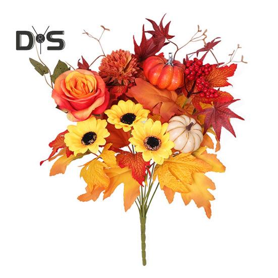 

Осенний букет искусственных цветов, реалистичный искусственный шелковый подсолнух, Хэллоуин, День благодарения, праздник урожая, украшение для дома и улицы, искусственные цветы, стол C