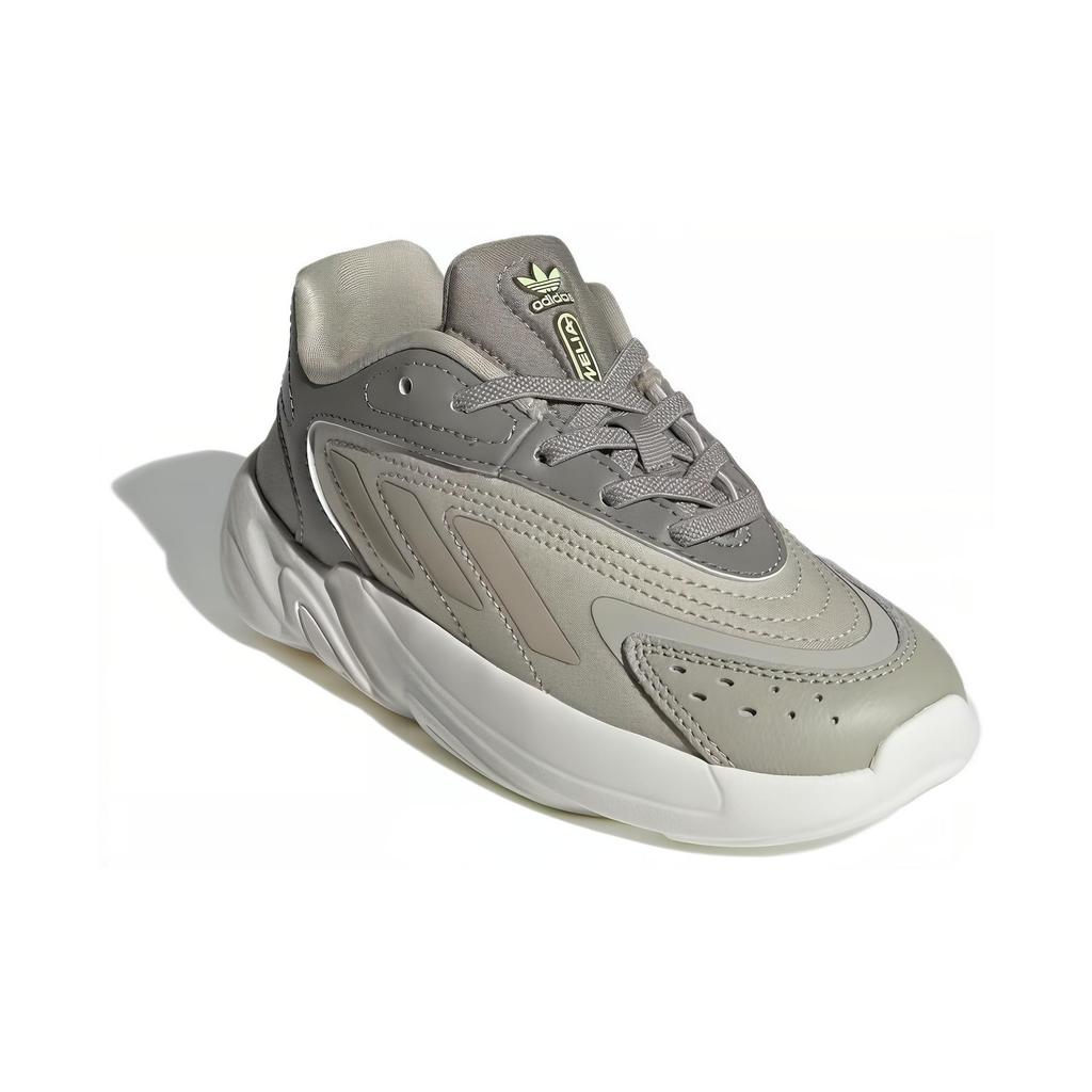 Adidas Originals Ozelia Elastic Lace Comfortable Versatile Shock Absorption Low Top Kids Casual Shoes Kids Casual Shoes Gray White IE3409