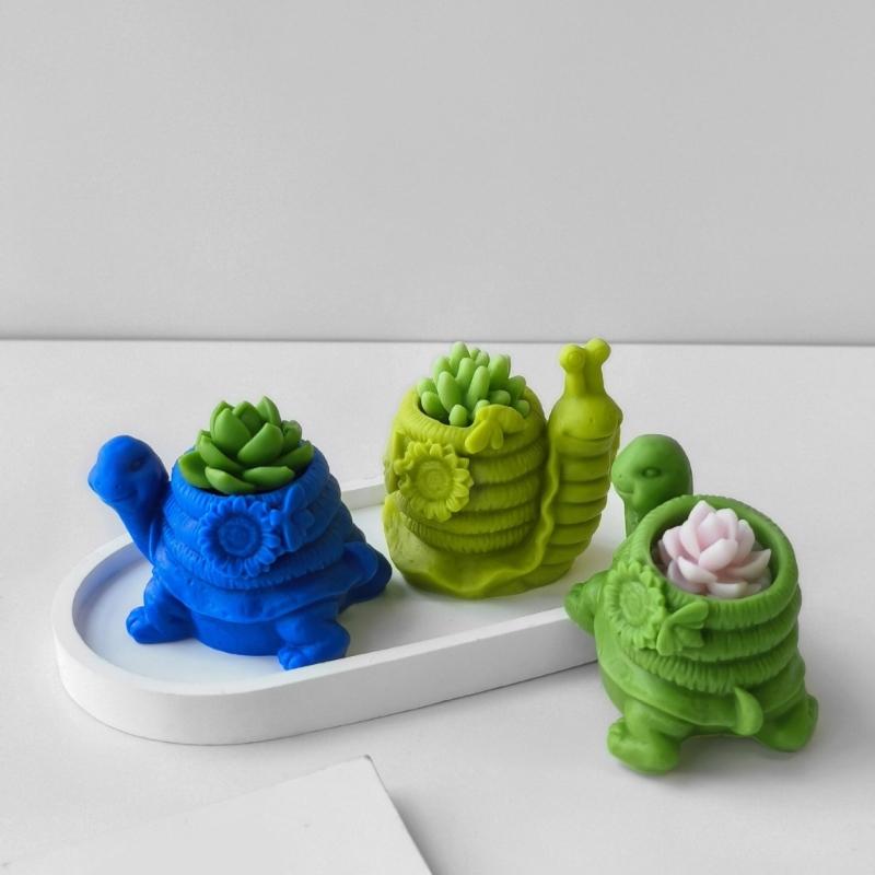 Tortoises Shaped Silicone Succulents Planter Molds Snails Shape Silicone Molds for Epoxy Resin Candle Stand , Decoration