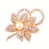 Silver Tone Double Flower Brooch Pin with Big Beads & Rhinestones, Women's Elegant Chest Decorative Button for Jacket Coat Suit