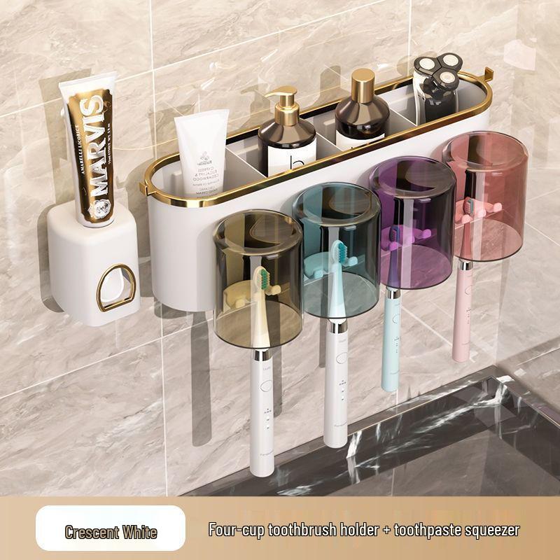 Wall-Mounted Electric Toothbrush and Toothpaste Holder with No-Drill Installation