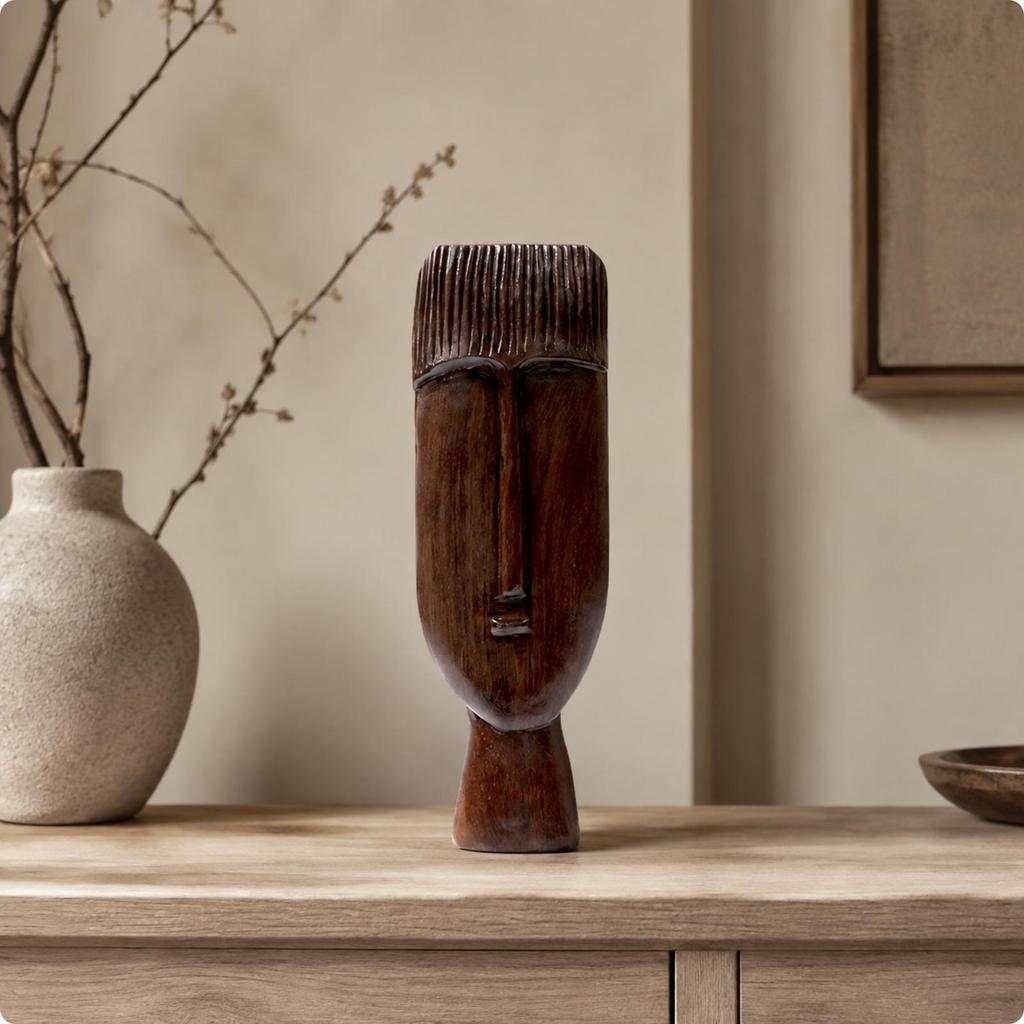 Tall Sculptural Face Figurine Wabi-Sabi Inspired for Display Cabinet Accent