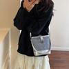 Textured Bucket Bag New Spring and Summer Women's Handbag Fashion Splicing Shoulder Bag Commuter Messenger Bag