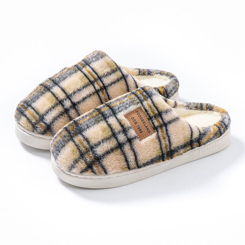 Cozy Colorblock Cotton Slippers: Plush, Thick-Sole, Unisex Wool Slippers for Autumn & Winter