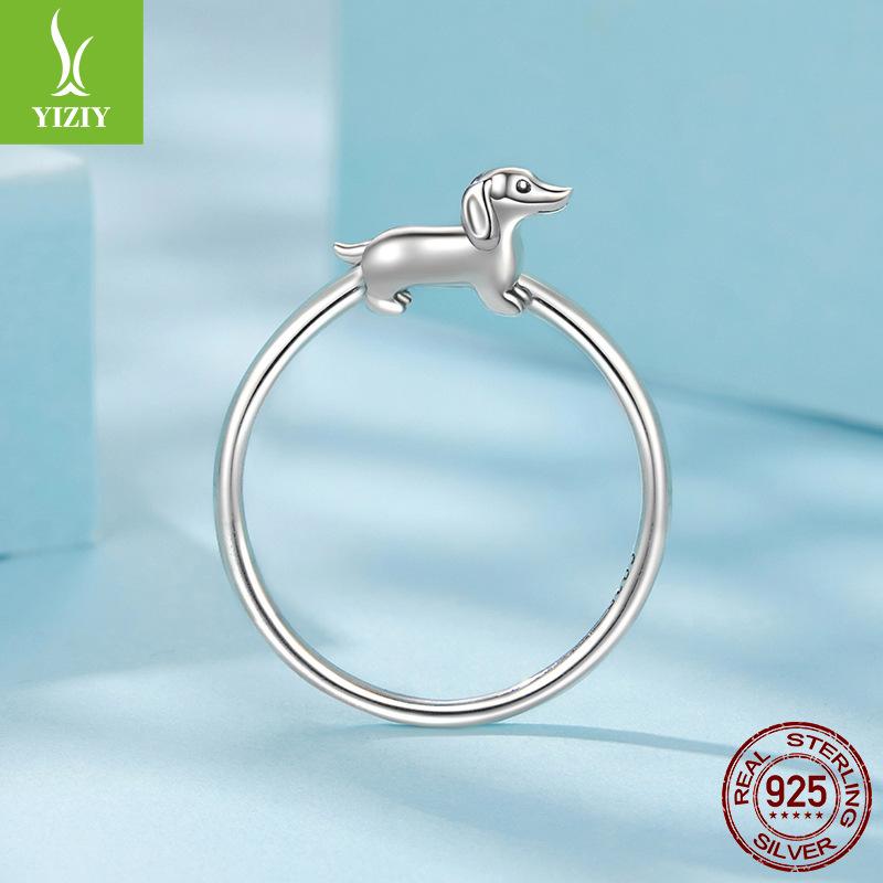 Cross-Border Popular Direct Sales Cute Animal Jewelry S925 Sterling Silver Dachshund Open Ring For Women
