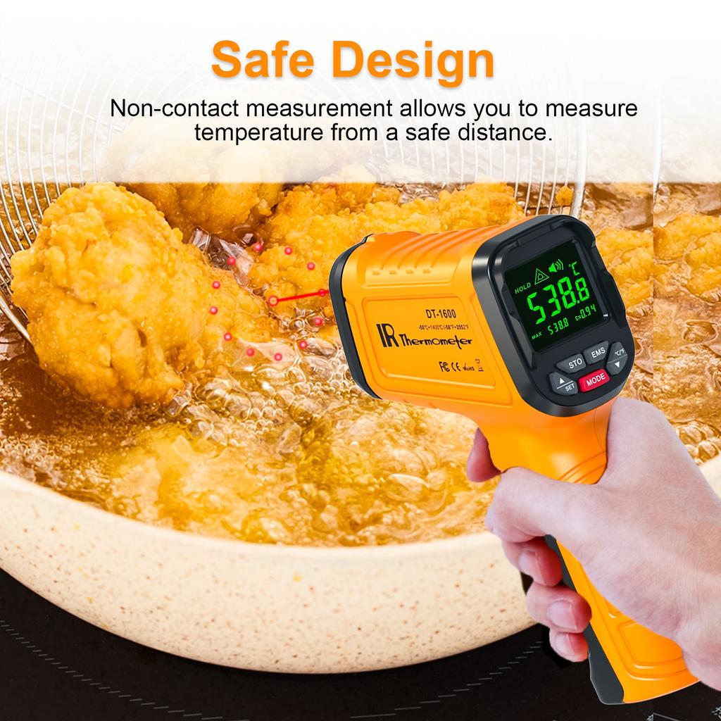 DT1000 DT1600 Infrared Thermometer Professional 13 Laser Points Non Contact Digital Pyrometer IR Temperature Gun High Temp Alarm