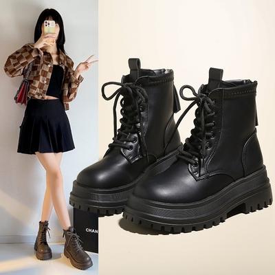 Fashion Thick Soled Lace Up Motocycle Boots for Women New Korean Leather Women's Ankle Boots Comfortable Soft Soled Women Autumn Boots