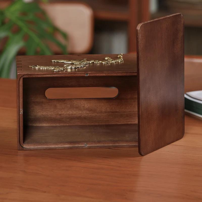 Paper Towel Box Solid Wood Material Brass accessoriesChinese Suitable for Home Bedroom Decoration Simple Coffee Table Restaurant
