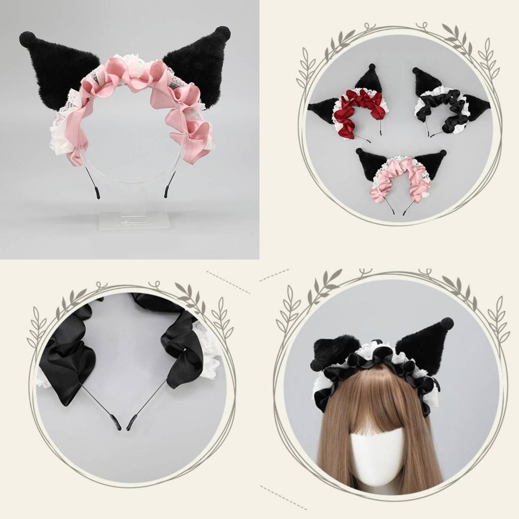 Kuromi Plush Headband Lolita Lace Hair Accessory Adorned Girl Headdress