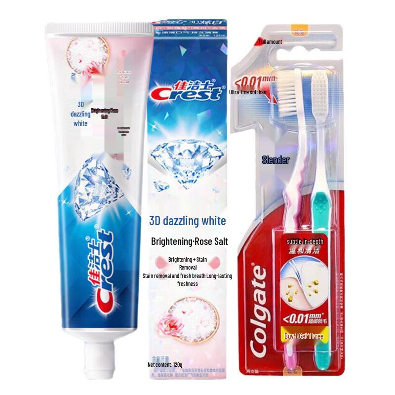 Набор: Зубная паста Crest 3D White Rose Salt и зубная щетка Colgate