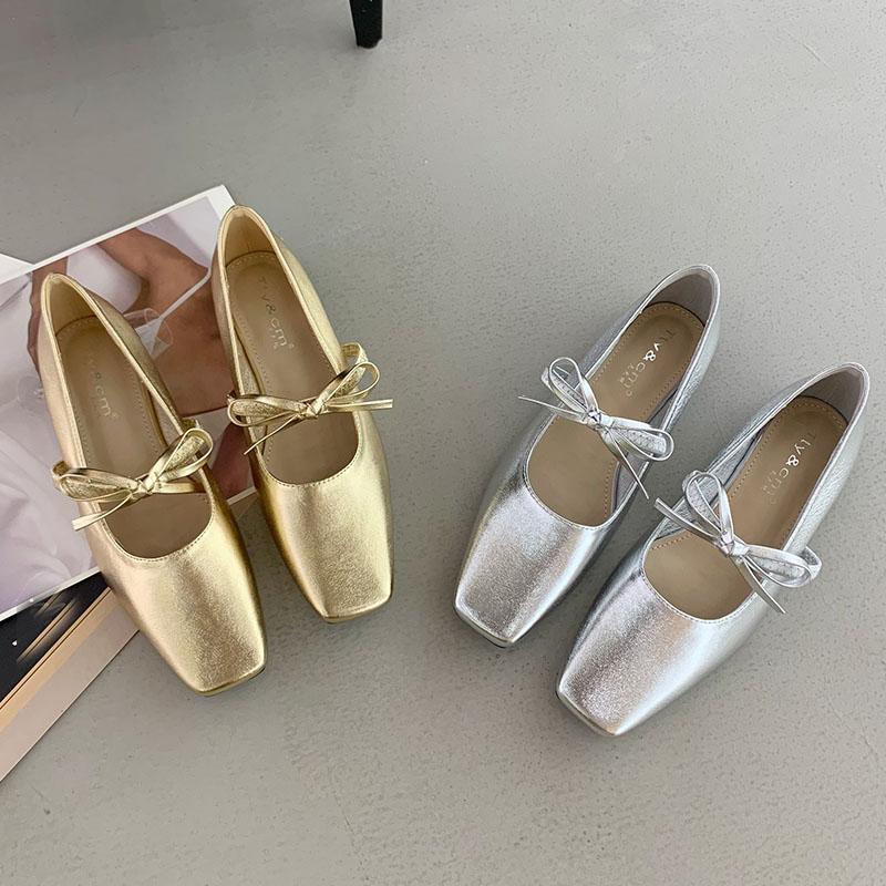 Móda Móda Mělké Dámské Baleríny Mary Janes Boty Jaro Léto Motýlková Mašle Dámská Čtvercová Špička Obuv Dámské Baleríny S Botami