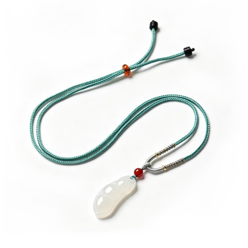 Elegant Natural White Agate Pendant Necklace with Wire Wrap, Fine Cord, Hanfu Inspired, New Chinese Style