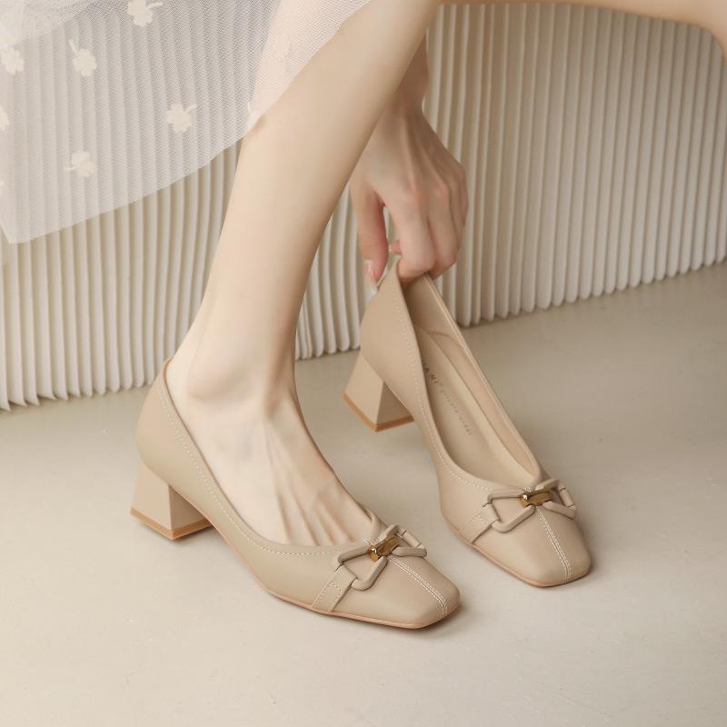 

thick heel medium heel single shoes women s spring and autumn new Korean version fashion square head shallow mouth high heel women s shoes 40 хакі