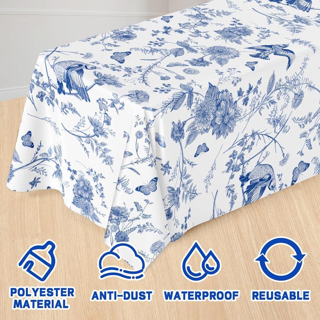Vintage Floral Blau Weiß Blume Rechteckige Tischdecke Esszimmerdeko Wasserdichte Tischdecke Für Tisch Feiertags-Partydekoration