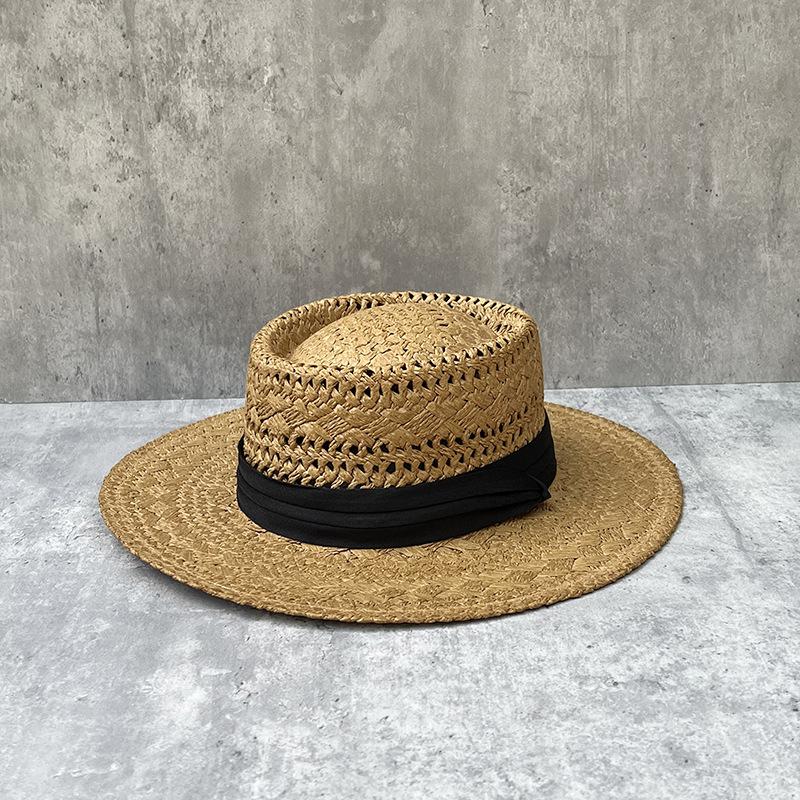 Retro Hollow Top Hat Wide Brim Straw Hat Women'S Summer Vacation Seaside Sun Hat Beach Hat