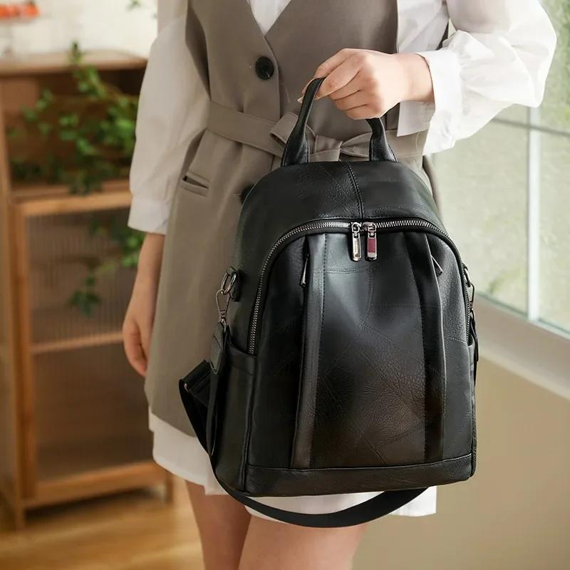 PU Design Women's Backpacks Simplicity Trend Zipper Versatile Large Capacity Ladies Bags