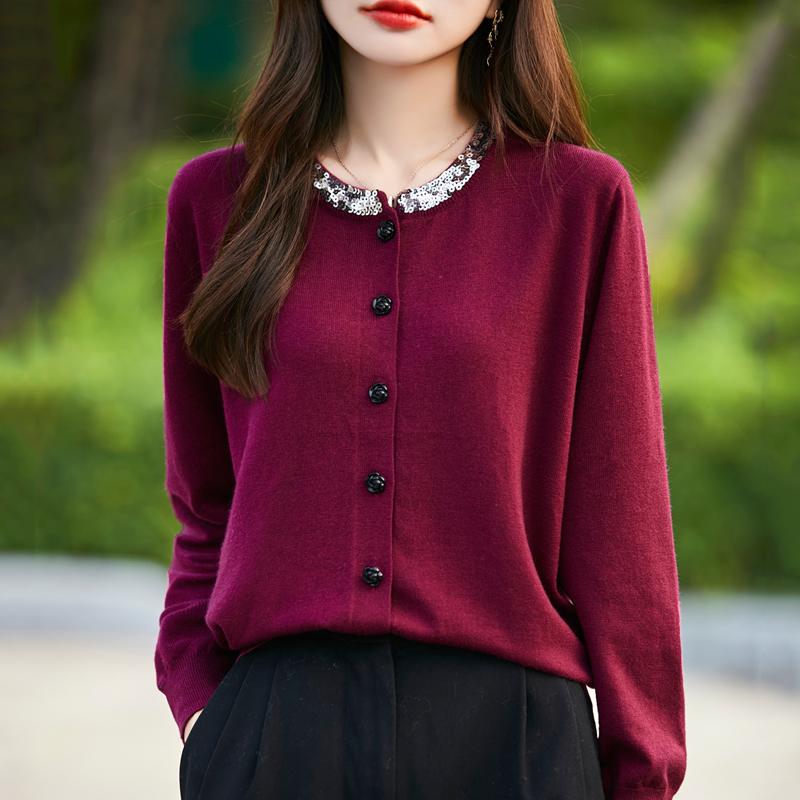 Women's Cashmere Cardigan Qinghe Cashmere 50% Wool 50% Silk Women's Autumn and Winter Cashmere Cardigan Soft and Warm