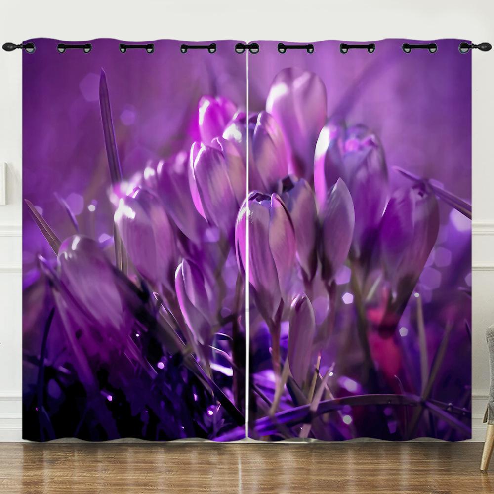 Floare Perdea Floare Lavandă Violetă Imprimare Digitală 3D Perdea Blackout Perforată