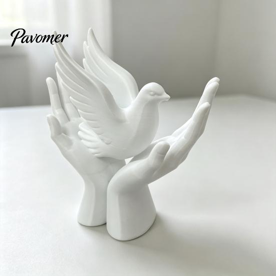 Housewarming Gift 3D Printed Peace Pigeon on Hands Ornament, Minimalist Statue, Decorative Desktop Art Ornament Hand Sculpture with Stable Base