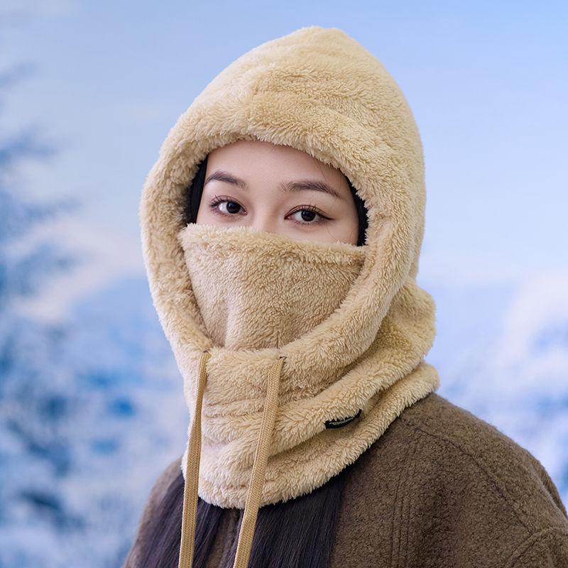 Men and Women In Winter Windproof and Warm Pullover Hat Outdoor Riding Plus Velvet Sweatshirt Hat Scarf Integrated Hat