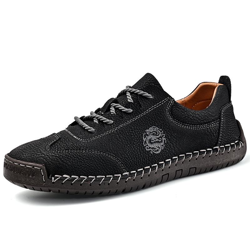 Men's Hand-Stitched Low-Top Lace-Up Large Size Casual Loafers for Driving