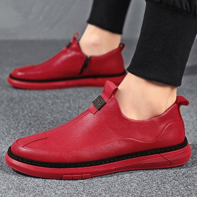 2024 Nowe Męskie Skórzane Buty Casual Męskie Sneakersy Wygodne Wsuwane Płaskie Modne Koreańskie Miałkie Mokasyny Zapinane na Zamek Płaskie Sneakersy