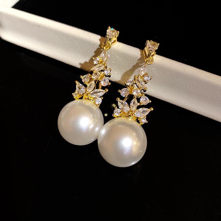 Retro Zircon Pearl Pendant Earrings Minimalist Trendy Design Women Jewelry