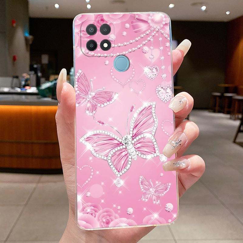 Case For OPPO A15 A15s Flower Butterfly Bow Phone Cases Coque For Oppo 35 Soft Silicone Capa Transparent TPU Jelly Cover Funda