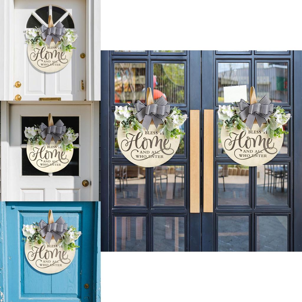 Willkommens-Türschild im Bauernhausstil mit künstlichen Blumen und Schmetterlingsband für die Terrassendekoration