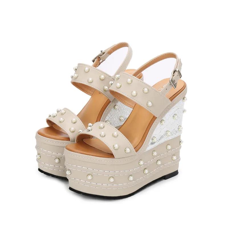 Fashion 16cm Super High Heel Platform Wedge Sandals Summer Shoes Women Rhinestone Open Toe Beach Shoes Pumps Slides Summer Shoes