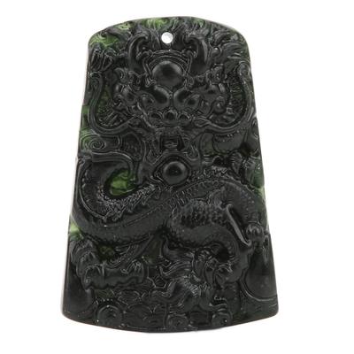 Jade Pendant HandMade Dark Jade Fashion Exquisite Dragon Necklace for Gift Collection Display