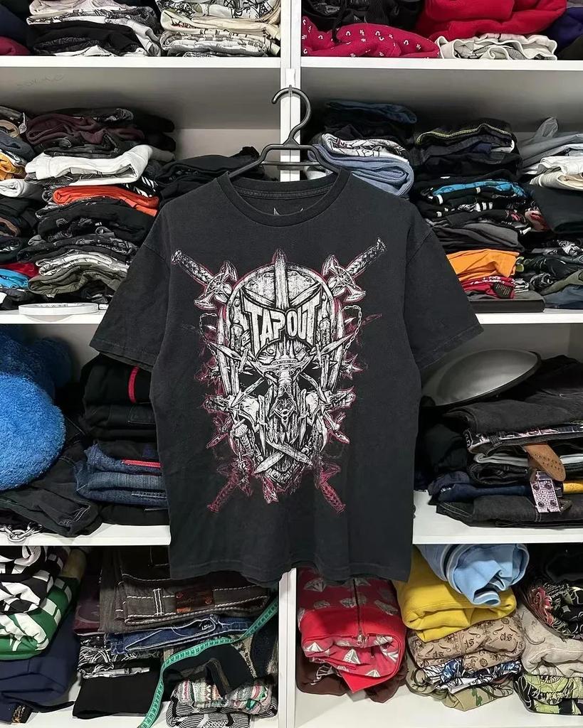 2000er Neues amerikanisches Retro lässiges HipHop Gothic Print Damenbekleidung Mode T-Shirt Street Kurzarm Damen und Herren y2K Tops