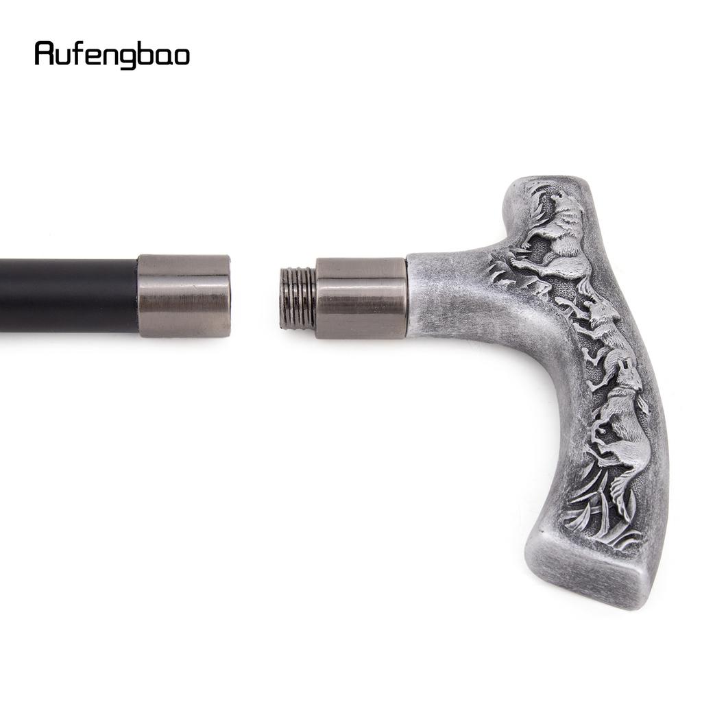 Silber Harz Wolf Gehstock Mode Dekorativ Stahlstock Gentleman Elegant Cosplay Stock Knauf Krummstab 94cm