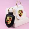 Car Leather Keychain Holder Shield Key Ring Chain Pendant Gifts For Porsche Macan 911 718 Taycan Panamera Cayenne Boxster Cayman