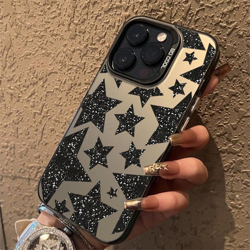 Shining Black Star Electroplate Phone Case For Samsung Galaxy A06 A16 A23 A26 A34 A55 S25 Ultra S24 Plus S23 FE S22 S21 Cover
