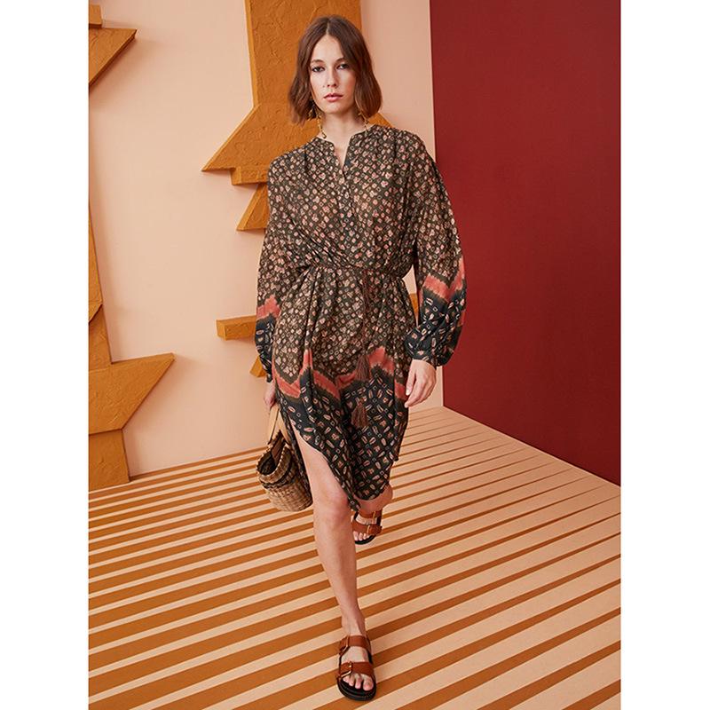 

Европейское и американское повседневное платье с длинными рукавами и завязкой на талии, пляжная накидка 22037496 L