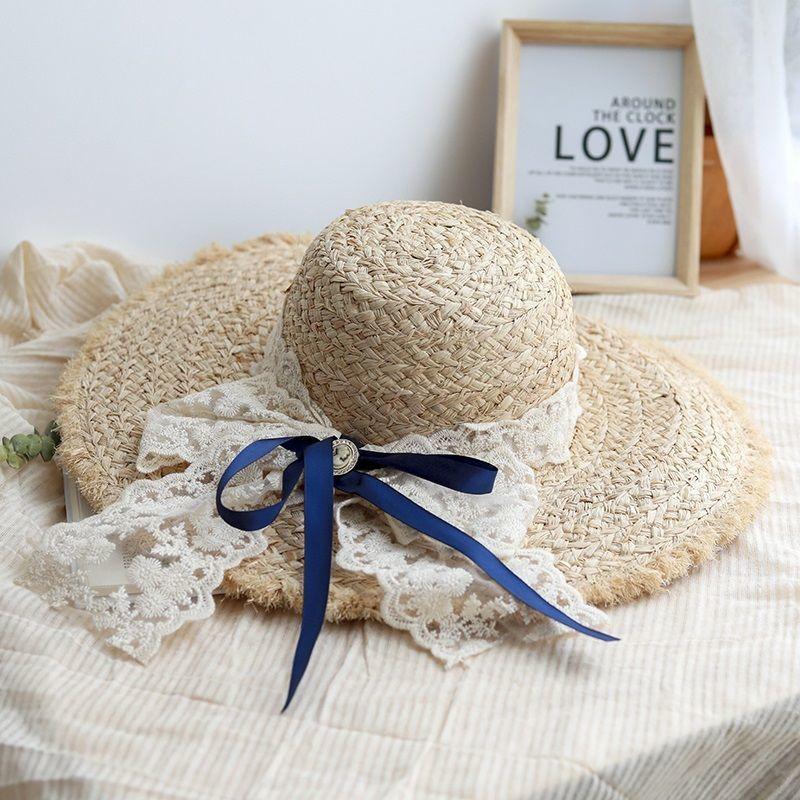Internet celebrity celebrity big eaves hat female summer rough edge Lafite beach hat trendy versatile sunscreen visor