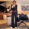Hong Kong Retro Casual Women's Two-Piece Set: Long Sleeve Hooded Sweatshirt & High Waist Wide-Leg Pants for Spring 2026