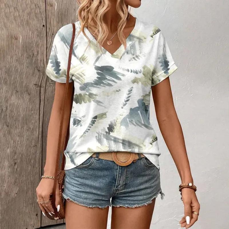 Dámské tričko Módní Retro Květinový Vzor Potisk Tričko Dámské Volnočasové Krátký Rukáv Tričko 2024 Léto Populární Tričko