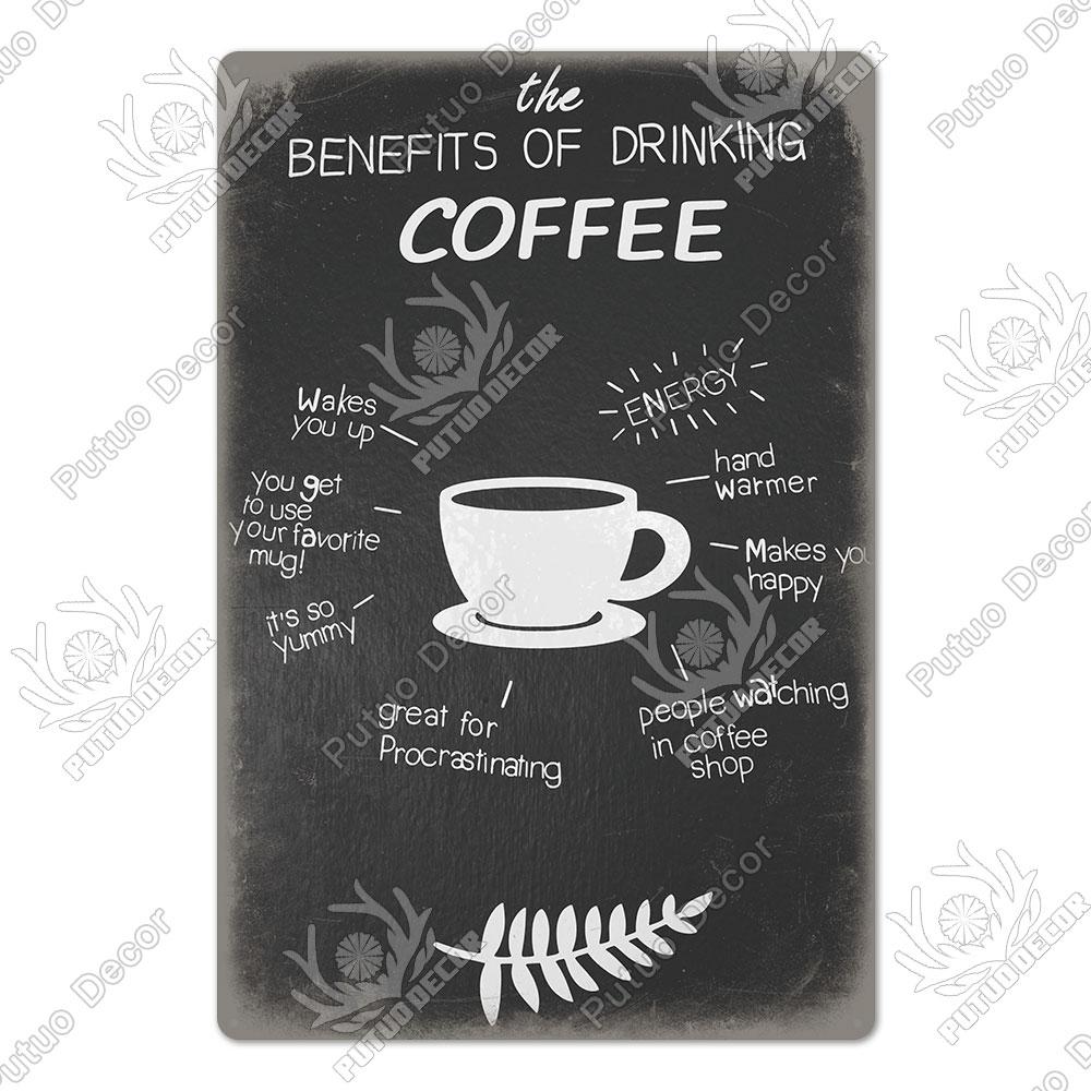 Putuo Decor Coffee Vintage Tin Metal Sign Decorative Plaque Retro Plate Cafe Kitchen Man Cave Coffee Bar Club Wall Decoration