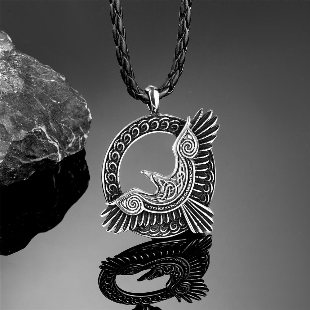 Stainless Steel Norse Mythology Eagle Necklace Men Vikings Raven Never Fade Gold Color Vegvisir Slavic Runes Amulet Pendant Gift